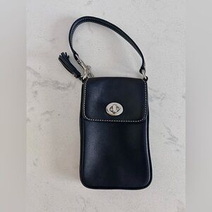 Coach Black Leather Wristlet with Silver Accents